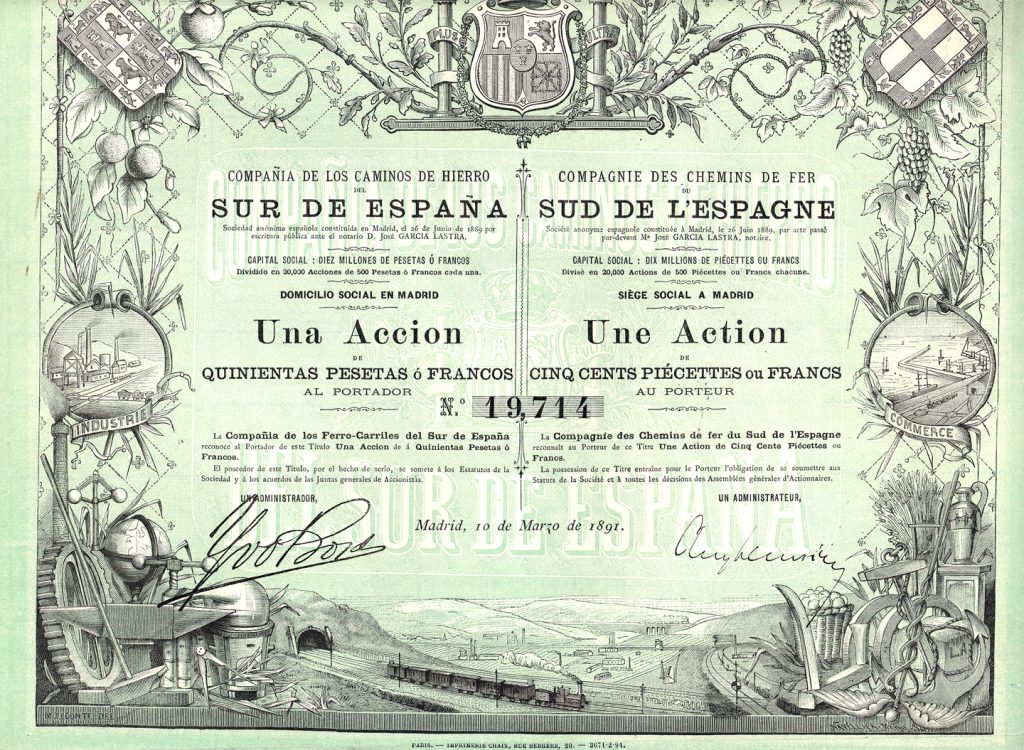 Accion-Cia-Caminos-Hierro-Sur-Espana-10-marzo-1891-coleccion-particular-J-Enrique-Alcaraz